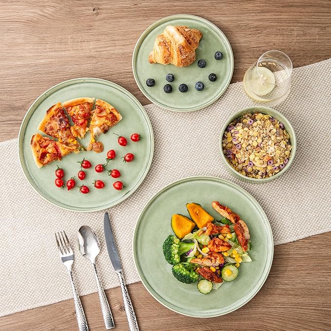 AmorArc Ceramic Dinnerware Sets, Handmade Reactive Glaze Stoneware Plates and Bowls Sets,Highly Chip and Crack Resistant | Dishwasher & Microwave Safe Dishes Set, Service for 4 (12pc)