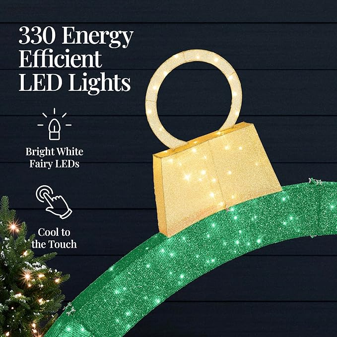 Best Choice Products Large Outdoor Christmas Lighted Archway Decoration, 9.5ft XL with Gold Ornament Cap, 330 LED Lights, Holiday Yard Décor - Green