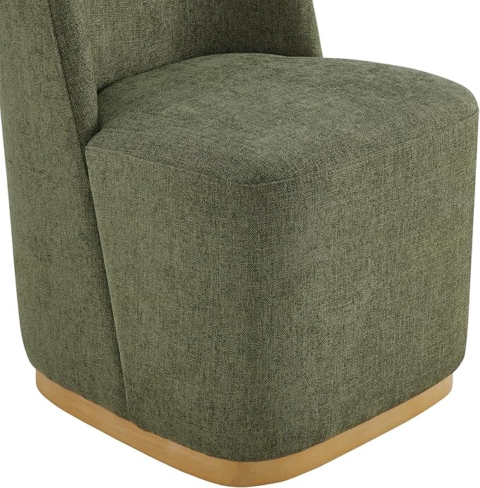 CHITA Upholstered Rolling Dining Chair on Casters Set of 4, FSC Certified Modern Fabric Dining Chair with Casters, Boucle Dining Chairs for Reading Room Kitchen Dining Room, Moss Green