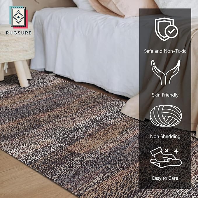 RUGSURE Washable Area Rug - 1/6 Thick - Stain & Water Resistant Non-Slip - Resistant Rug for Living Room, Bedroom, Nursery, Pet & Child Friendly, Vintage Charm Area Rugs (Rust, 2'6'' x 8')