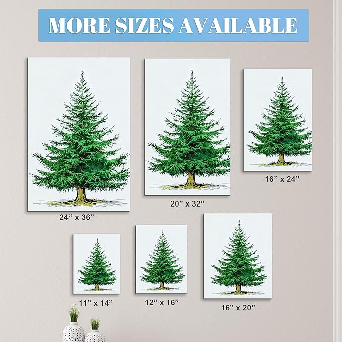 Framed Christmas Pictures Wall Decor,Vintage Pine Tree Prints,Winter Christmas Canvas Wall Art Decoration for Bedroom Bathroom Living Room Rustic Xmas Holiday Gifts (Christmas Tree 6, 16'' X 24'')