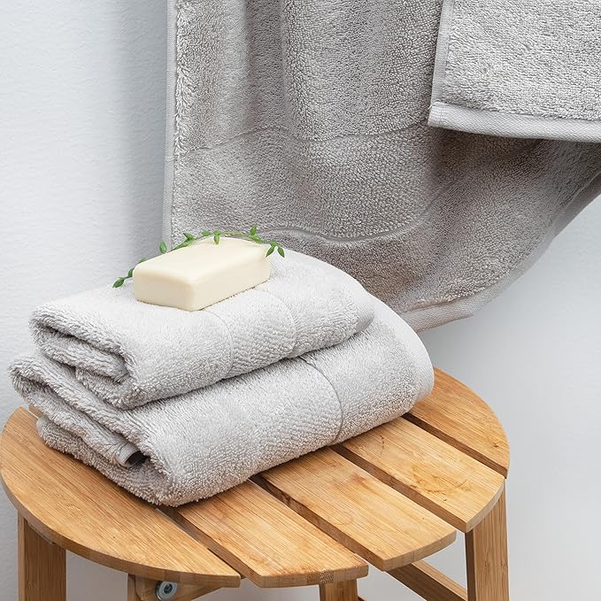 Aston & Arden Aegean Terry Wash Cloths - Set of 8 - Ringspun Turkish Cotton Thick and Soft Absorbent Luxury Hotel and Spa Bathroom Towel, 600 GSM, 13 x 13 in, Light Grey