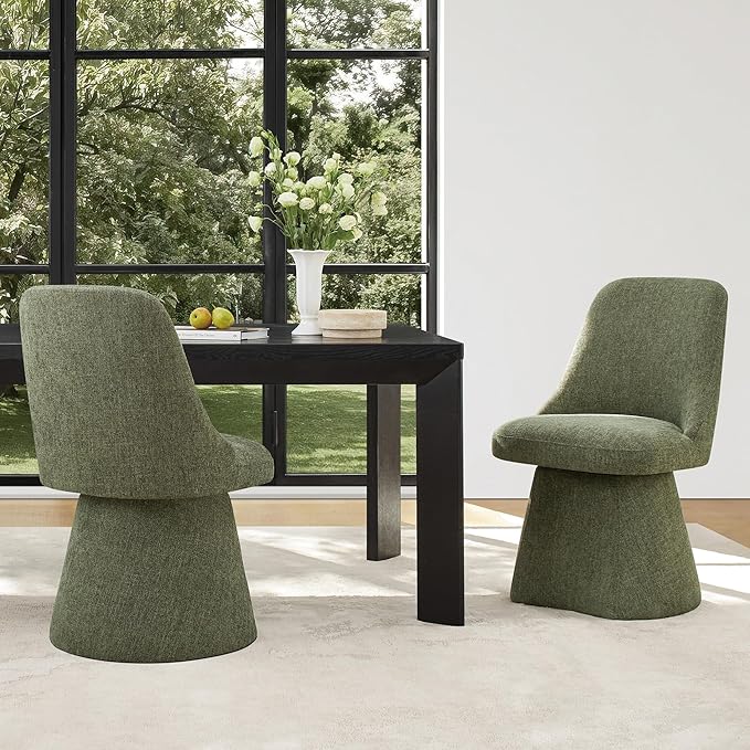 Swivel Dining Chairs Set of 2, Upholstered Mid Century Modern Deskchair with High Back, Linen Fabric Kitchen Chairs for Dining Room, Bedroom, Dressing Room, Moss Green