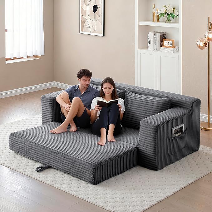 73" Cloud Loveseat Sofa Couch in a Box, 2 Seater Boneless Couch, Convertible Pull Out Sofa Bed with Pillows, No Assembly, Memory Foam, Modern Small Couches for Small Spaces (A-Grey)