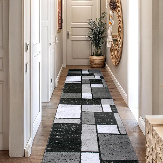 Rugshop Contemporary Modern Boxes Runner Rug 2' x 10' Gray