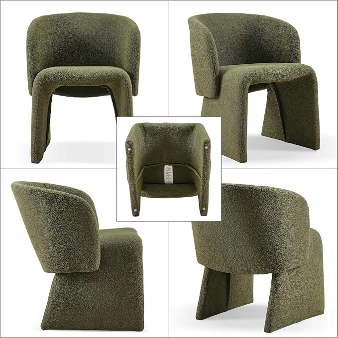 Barrel Dining Kitchen Chairs Set of 2, Modern Mid Century Living Room Chairs Upholstered Round Backrest Accent Side Chairs Comfortable for Dining Room, Cafe,Green