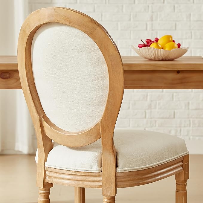 Nrizc French Country Dining Chairs Set of 2, Vintage Farmhouse Dining Chairs with Round Back, Solid Wood Dining Room Chairs, for Kitchen, Bedroom, Dining Room