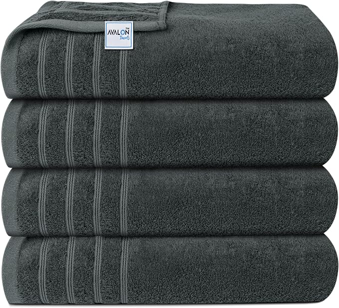 Avalon Towels Bath Towels Set of 4, Size 30 x 60 Inches, Highly Soft and Absorbent, Quick Drying, Lightweight, Perfect for Daily Use (Dark Grey)