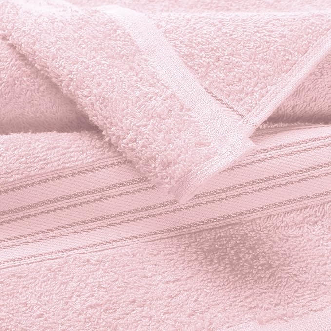 BOUTIQUO 6 Pack Cotton Towel Set, Contains 2 Bath Towels 28x55 inch, 2 Hand Towels 16x24 inch & 2 Wash Coths 12x12 inch, Ideal Everyday use, Ultra Soft Compact & Lightweight - Pink