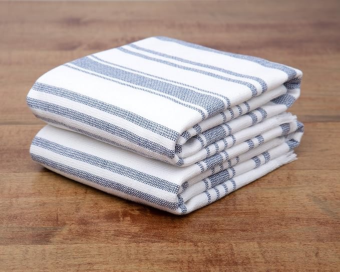 Sticky Toffee Hand Towels for Bathroom Set of 2 – 28x16 in White and Navy Blue Striped Turkish Towels, Soft and Absorbent Decorative 100% Cotton Bath Towels