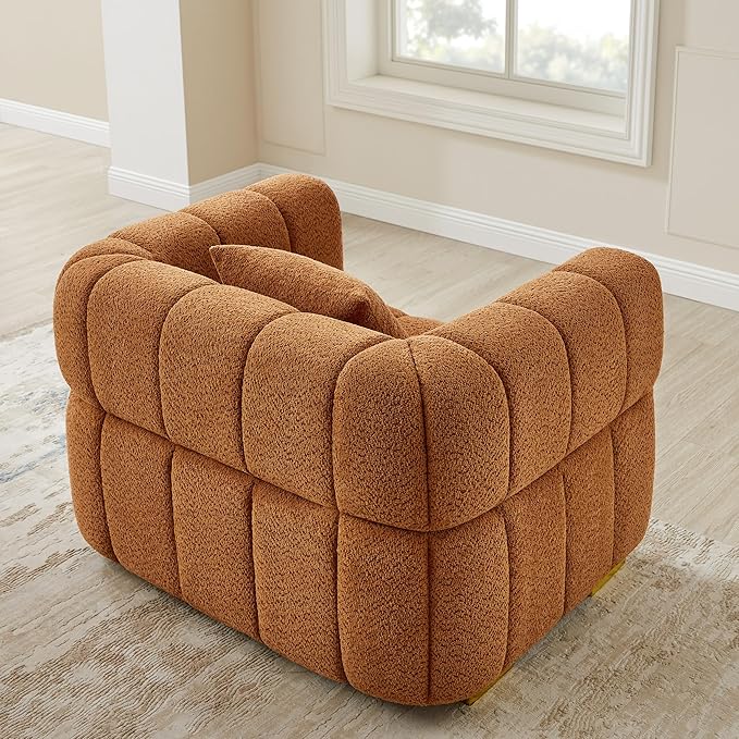 VANOMi Oversized Accent Chairs Set of 2, Boucle Arm Chair with Deep Seat, Oversized Comfy Reading Chair for Living Room, Bedroom, Office, Apartment，Curry (2 Piece)