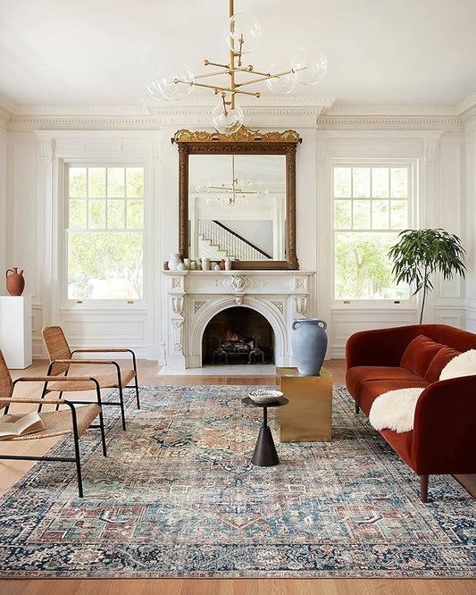 Loloi Margot Collection MAT-02 Terracotta/Lagoon 2'-3" x 3'-9" Accent Rug feat. CloudPile, No-Shed Easy Clean Large Patterned Area Rug for Living Room, Bedroom, Dining Area