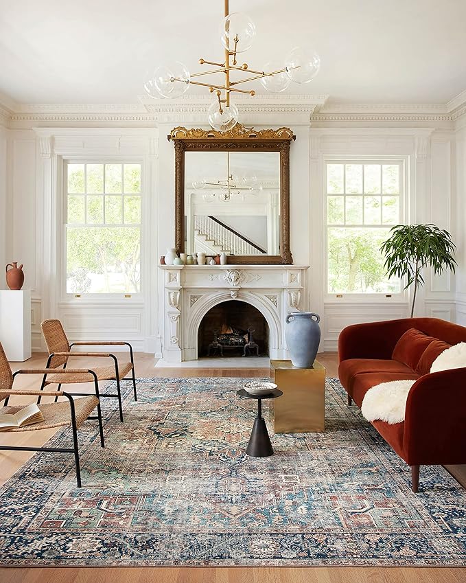 Loloi Margot Collection MAT-02 Terracotta/Lagoon 8'-6" x 11'-6" Area Rug feat. CloudPile, No-Shed Easy Clean Large Patterned Area Rug for Living Room, Bedroom, Dining Area