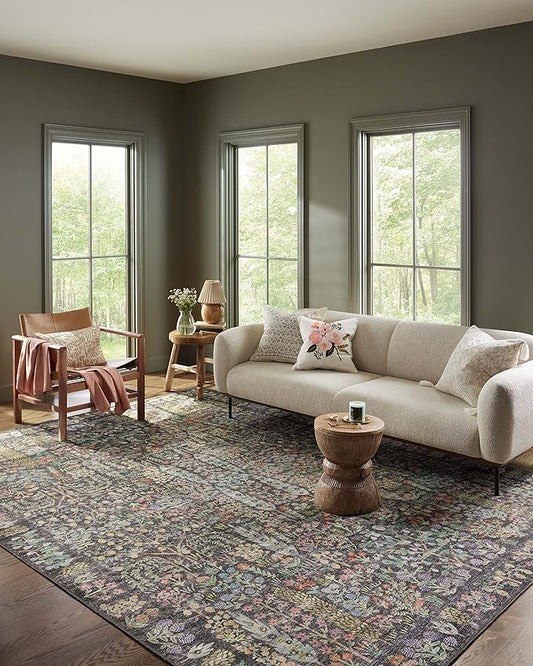 Loloi Rifle Paper Co. Maison Collection MAO-07 Charcoal 3'-0" x 3'-0" Round, .19" Pile Height, Accent Rug