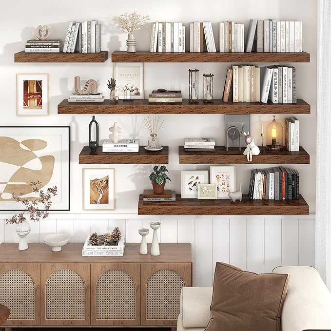 Floating Shelves for Wall, 72 Inch Wide x 12 Inch Deep Floating Shelves, Long Wood Floating Wall Shelf Shelves for Living Room Bathroom Bedroom Kitchen Home - (Brown, 72" W x 12" D x 2" H)