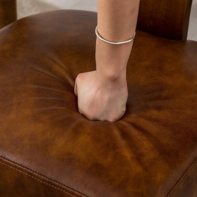 Mid Century Modern Dining Chairs Set of 2 PU Leather Upholstered Side Chairs, Modern Kitchen Armless Parson Chairs Solid Wood Dining Chairs, Brown