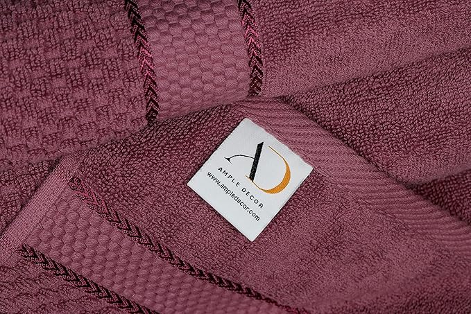 Ample Decor 100% Cotton Hand Towel for Kitchen Set of 2, Absorbent Premium Quality, Oeko TEX Certified, for Bathroom, Hotel, Spa, Gym, Kitchen - Grape Purple - 18 X 28 Inch -Mulaayam Collection