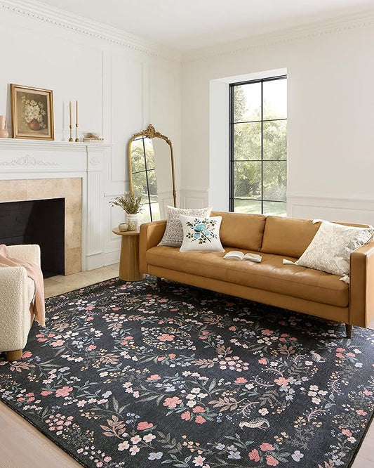 Loloi Rifle Paper Co. Maison Collection MAO-04 Tuileries Black 7'-6" x 9'-6", .19" Pile Height, Area Rug