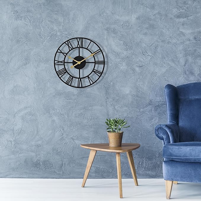 Sorbus Large Wall Clock for Living Room Decor – Easy to Hang 12-Inch Big Wall Clock – Metal Wall Art for Kitchen, Bedroom, Home, Office – Analog Decorative Wall Clock (Black)