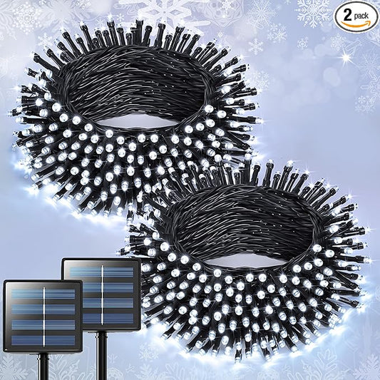 JMEXSUSS 2 Pack Solar String Lights Outdoor Waterproof, Total 400 LED 151FT Solar Christmas Lights Outdoor, 8 Modes White Solar Light for Outside Yard Patio Tree Garden Christmas Decorations