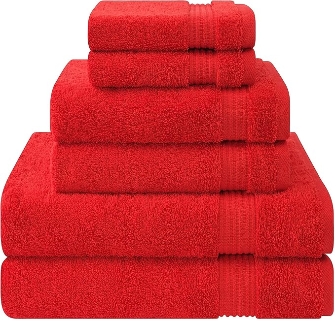 Cotton Paradise 6 Piece Towel Set, 100% Cotton Soft Absorbent Turkish Towels for Bathroom, 2 Bath Towels 2 Hand Towels 2 Washcloths, Red Towel Set