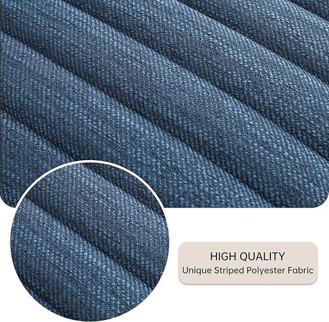 VKNOW Upholstered Dining Chairs, Modern Dining Room Chairs with Stripe, Linen Kitchen Chair Dinner Chair with Black Metal Base for Kitchen Office, Blue