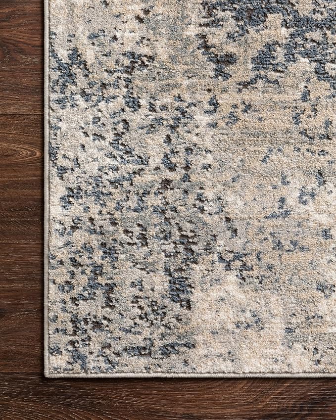 Loloi Teagan Collection TEA-07 Natural/Denim 9'-9" x 13'-6" Area Rug, Large, Soft Neutral Rug, High-Traffic for Living Room, Bedroom, Home Office, Dining Area