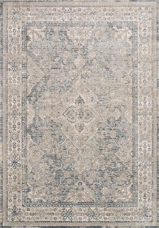 Loloi Teagan Collection TEA-04 Sky/Natural 11'-6" x 15' Area Rug, Large, Soft Neutral Rug, High-Traffic for Living Room, Bedroom, Home Office, Dining Area