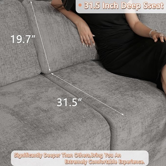 EASE MOOSE Boneless Couch for Living Room, Sectional Cloud Sofa, Modular Cloud Couch Loveseat, 2-Seater Deep Seat Sofas with Pillow for Bedroom, Apartment, No Assembly Required, Chenille (Light Grey)