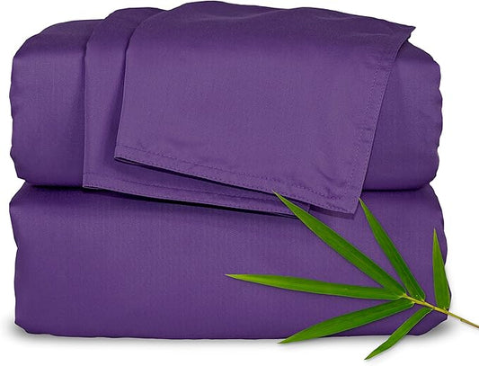 Pure Bamboo Full Sheets, Genuine 100% Organic Viscose Derived from Bamboo Bed Sheet Set, Luxuriously Soft & Cooling, Double Stitching, 2 Year Quality Promise (Full, Purple)
