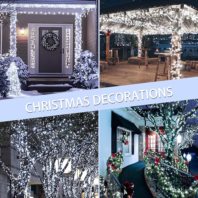 Kwaiffeo White Christmas Lights, 100ft 300LED Connectable Waterproof String Light Outdoor Indoor, 8 Modes Twinkle Light for Room Bedroom Wedding Holiday Outside Tree Decorations