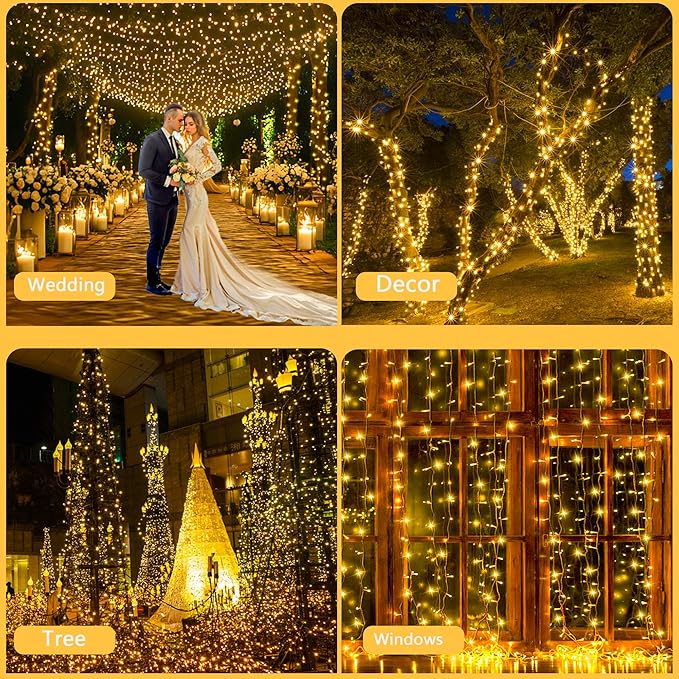 Kwaiffeo Christmas String Lights, 100FT 300LED 8 Modes Connectable Waterproof Warm White Christmas Lights Outdoor Indoor, Twinkle Fairy Lights for Room Bedroom Wedding Holiday Xmas Tree Decorations
