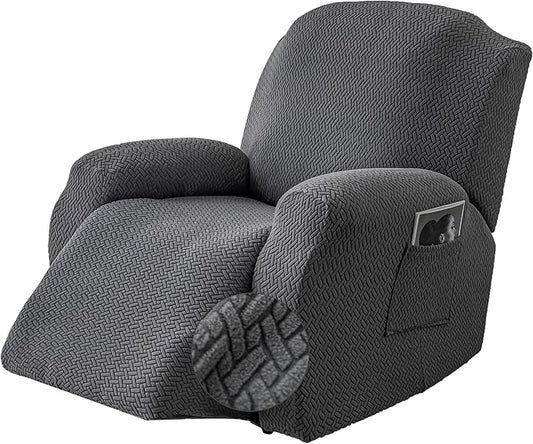 Genina Recliner Chair Cover, Stretch Reclining Chair Covers, Recliner Sofa Slipcovers Stripe Jacquard Lazy Couch Covers Furniture Protector Covers for Pet Kid (1 Seater, Dark Gray)