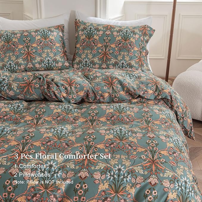 EAVD Vintage Style Garden Floral Comforter Set Twin XL Soft Fluffy Microfiber Chic Shabby Botanical Bedding Set with 2 Pillowcases Boho Floral Comforter for All-Season