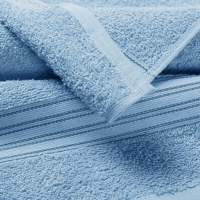 BOUTIQUO 100% Cotton 2 Pack Bath Towel Set 28x55, Eco-Friendly Large Bath Towels, Compact Quickdry Lightweight Soft & Highly Absorbent Bath Towel, Ideal for Everyday Gym Travel Camp Pool - Sky Blue