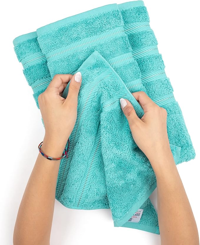 American Soft Linen Premium 3 Piece Towel Set, 1 Bath Towel 1 Hand Towel 1 Washcloth, 600 GSM 100% Cotton Turkish Towels for Bathroom, Turquoise Towel Set