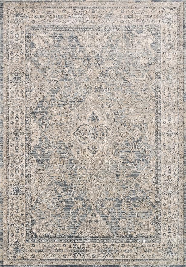 Loloi Teagan Collection TEA-04 Sky/Natural 9'-9" x 13'-6" Area Rug, Large, Soft Neutral Rug, High-Traffic for Living Room, Bedroom, Home Office, Dining Area