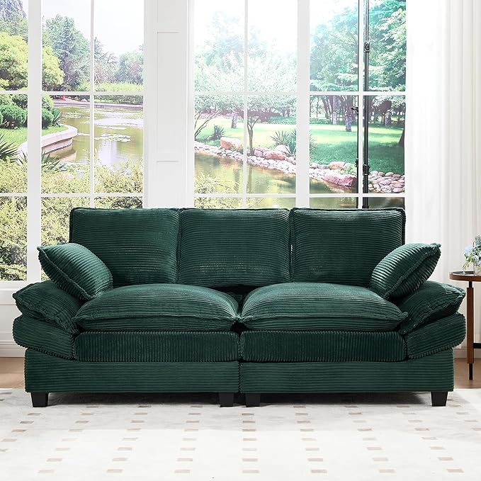 83" Loveseat Sofa, Cloud Couches for Living Room, Comfy Corduroy Couch with Deep Seat, Love Seat Couches for Bedroom, Apartment and Office, Easy Assemble for Small Space (Green)