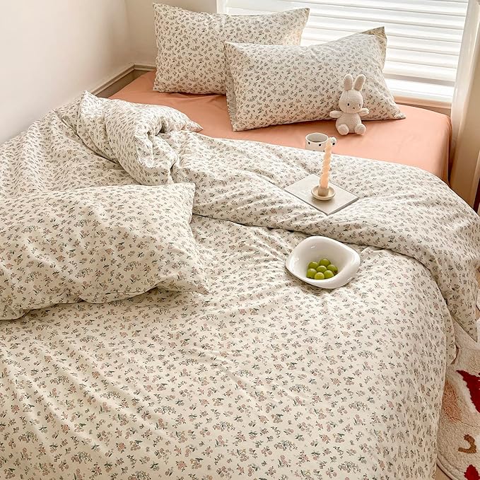 EAVD Boho Garden Floral Comforter Set King Soft Microfiber Chic Cute Small Floral Bedding Comforter Set with 2 Pillowcases French Botanical Comforter Set for All-Season