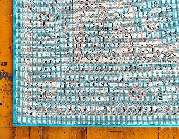 Unique Loom Reza Collection Traditional Persian Style Area Rug, 9 x 12 ft, Turquoise/Ivory