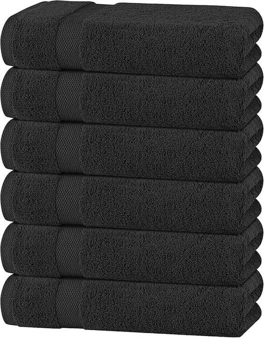 Wealuxe Black Bath Towels 24x50 Inch, Cotton Towel Set for Bathroom, Hotel, Gym, Spa, Soft Extra Absorbent Quick Dry 6 Pack