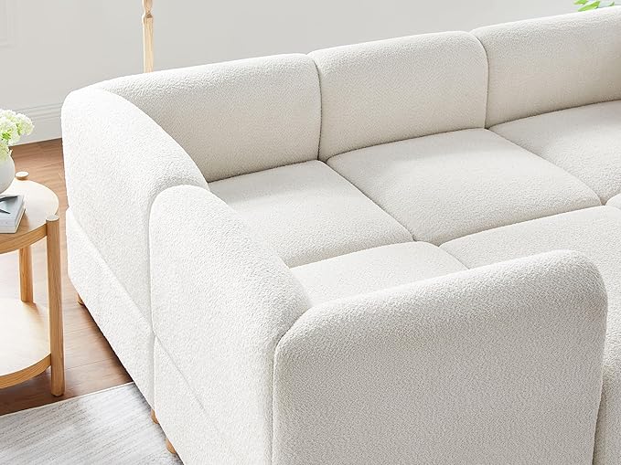 VANOMi Oversized Modular Sectional Sofa, Sleeper Sectional Couches for Living Room, 8 Seats Modular Sofa with Reversible Chaises, Cream White