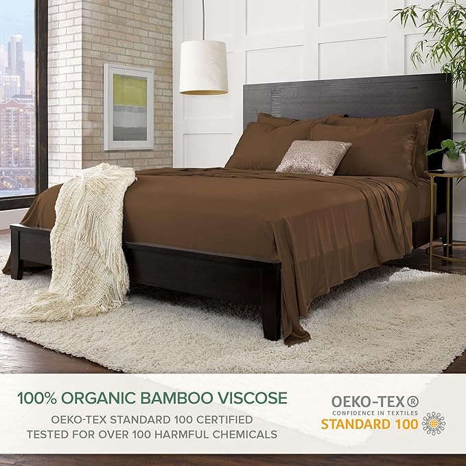 Pure Bamboo California King Sheets, Genuine 100% Organic Viscose Derived from Bamboo Bed Sheet Set, Soft & Cooling, Double Stitching, 2 Year Quality Promise (California King, Coconut Husk)