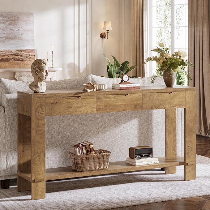 Tribesigns Console Table with 3 Drawers, 67-Inch Long Sofa Table Behind The Couch with Storage Shelf, Narrow Farmhouse Entryway Furniture for Living Room, Hallway, Foyer, Brown