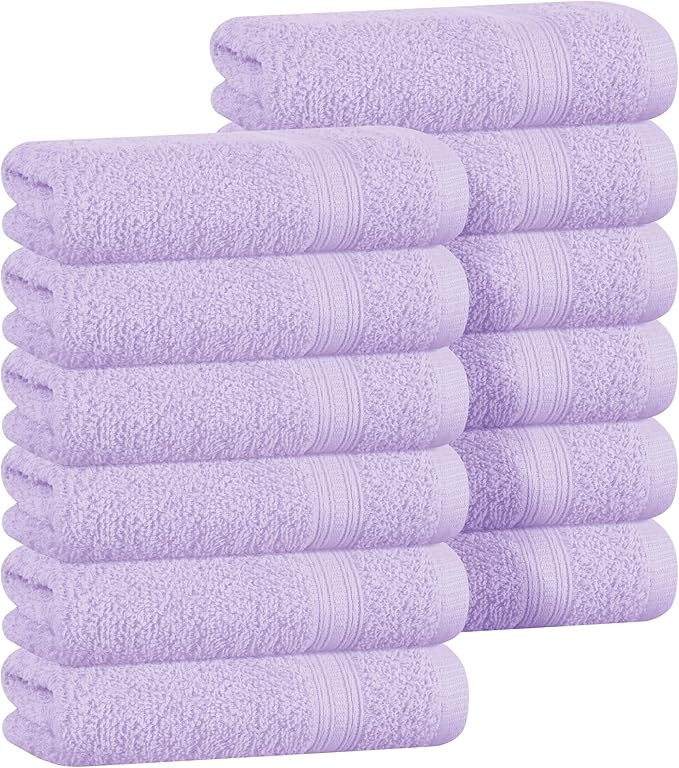 BOUTIQUO Ultra Soft Cotton Washcloths, Contains 12 Piece Face Cloths 12x12 inch, Ideal for Everyday use Face Towels, Compact & Lightweight Multi Purpose Washcloths - Purple