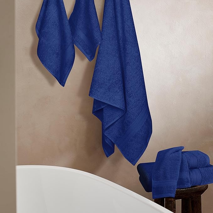 BOUTIQUO 6 Pack Cotton Towel Set, Contains 2 Bath Towels 27x54 inch, 2 Hand Towels 16x24 inch & 2 Wash Coths 12x12 inch, Ideal Everyday use, Ultra Soft Compact & Lightweight - Navy Blue