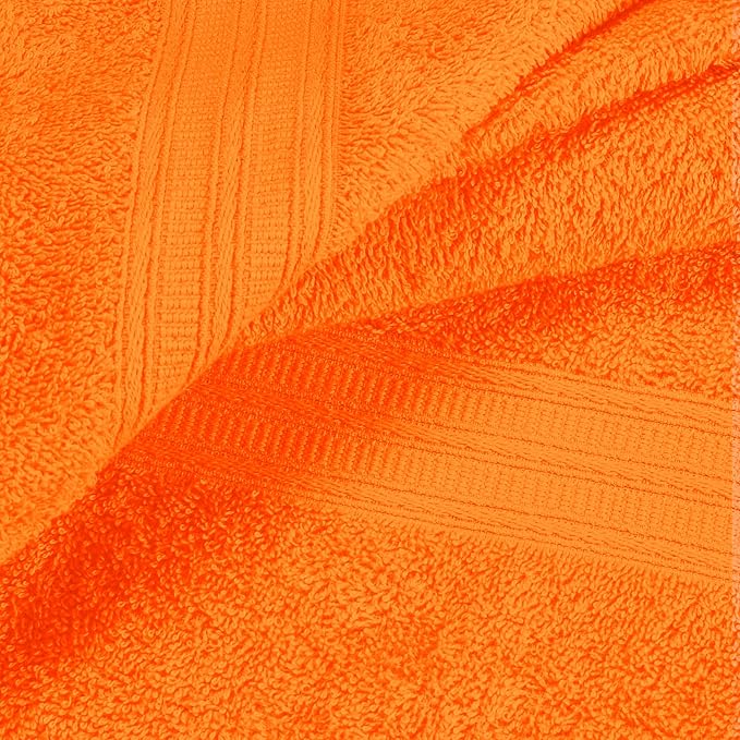 BOUTIQUO 6 Pack Cotton Towel Set, Contains 2 Bath Towels 27x54 inch, 2 Hand Towels 16x24 inch & 2 Wash Coths 12x12 inch, Ideal Everyday use, Ultra Soft Compact & Lightweight - Orange