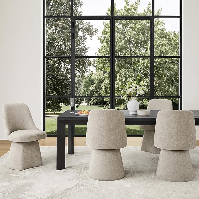 Swivel Dining Chairs Set of 4, Upholstered Mid Century Modern Deskchair with High Back, Linen Fabric Kitchen Chairs for Dining Room, Bedroom, Dressing Room, Khaki