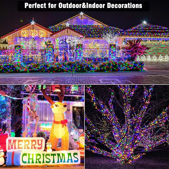 200 LED String Lights Indoor Outdoor 66ft Connectable Multicolor Christmas Lights 8 Modes Clear Wire Waterproof, Plug in Twinkle String Lights for Bedroom Christmas Tree Dorm Yard Home
