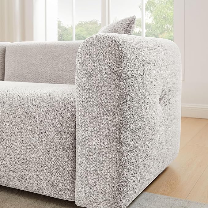 VANOMi Living Room Furniture Sets Include 95" Sofa & 42" Armchairs, Boucle Upholstered Oversized Couch with Pillows, Living Room Furniture Set for Bedroom Apartment (Light Khaki, 1 Sofa+1 Chair)